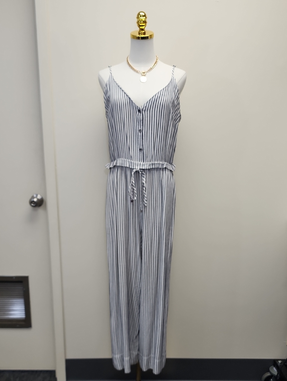 For All Mankind Navy White Striped Wide Leg Jumpsuit XL